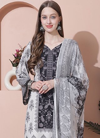 Off White Cotton Digital Print Work Salwar Suit for Women