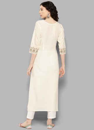 Off White Cotton Party Wear Kurti with Floral Patch Work for Women