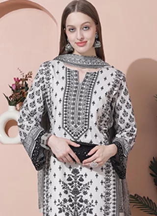 Off White Cotton Salwar Suit with Digital Print Work for Women