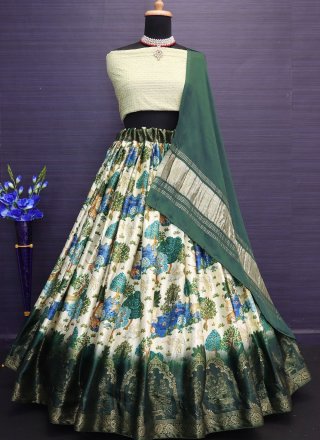 Off White and Green Silk Lehenga Choli, Embroidered at Rs 1199 in Surat