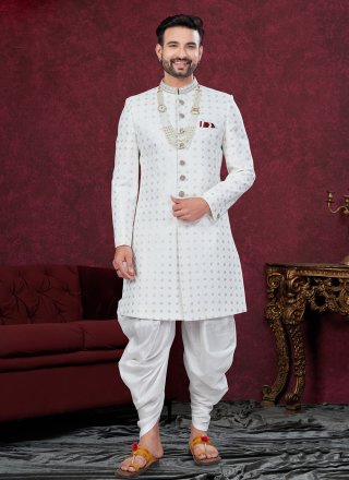 Off White Imported Buttons and Hand Work Sherwani Mens Wear for Ceremonial