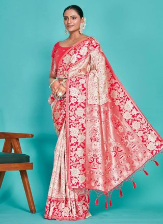 Off White Kanjivaram Silk Woven Work Classic Sari for Engagement