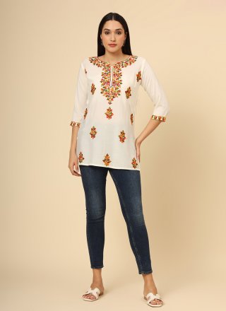 Off White Rayon Casual Kurti with Chikankari, Embroidered and Thread Work for Women