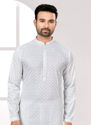 Off White Rayon Kurta Pyjama with Fancy and Sequins Work