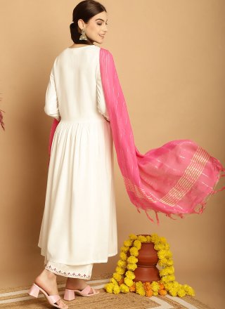 Off White Rayon Palazzo Salwar Suit with Embroidered Work