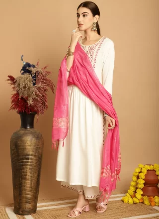 Off White Rayon Palazzo Salwar Suit with Embroidered Work