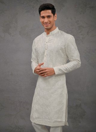 Off White Silk Kurta Pyjama