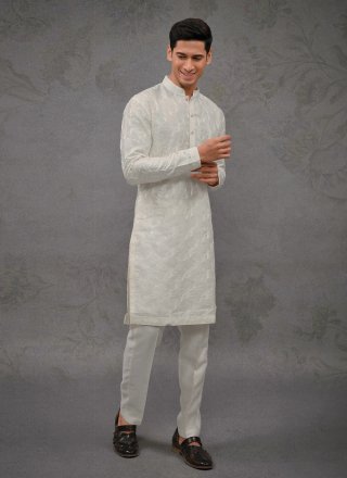 Off White Silk Kurta Pyjama