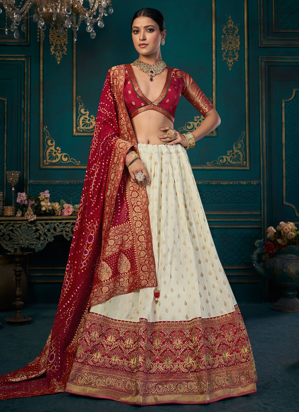 Off White Lehenga in Pure Raw Silk fabric | Kashish India