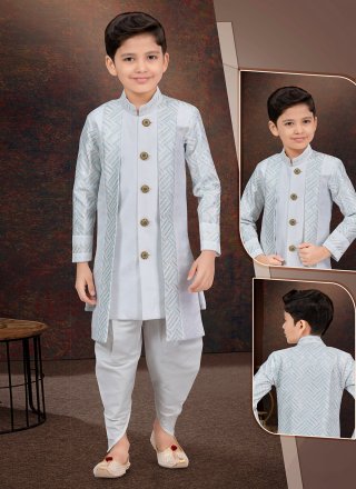 Off White Silk Sherwani Kids Wear