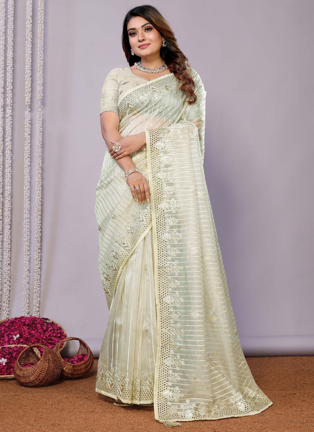 Off white linen saree online best sale