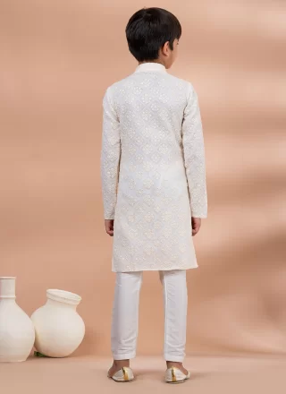Off White Viscose Embroidered and Resham Work Kurta Pyjama