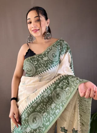 Opulent Green Tussar Silk Classic Sari