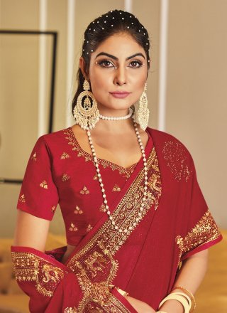 Opulent Red Shimmer Traditional Saree