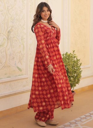 Orange and Red Faux Georgette Party Wear Kurti