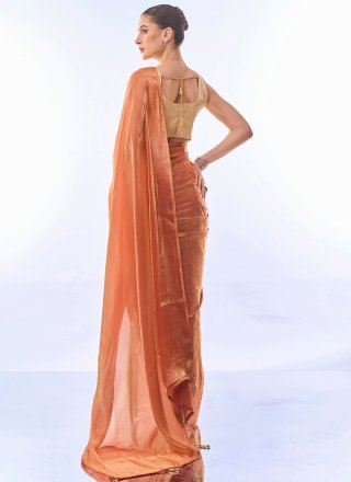 Orange and Rust Silk Plain Work Traditional Saree