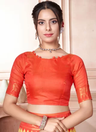 Orange and Yellow Kanjivaram Silk Woven Work Classic Saree