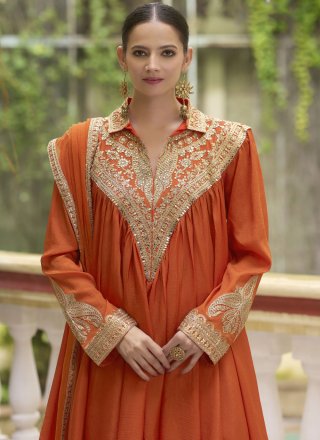 Orange Chinon Salwar Suit