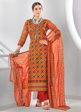 Orange Cotton Digital Print Work Salwar Suit
