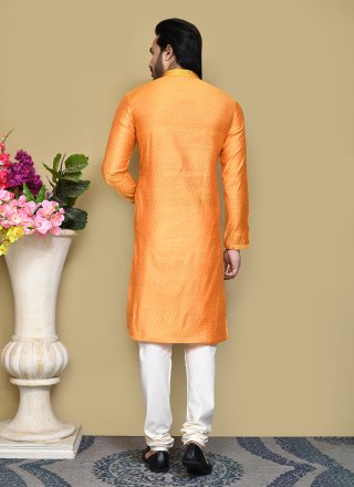 Orange Cotton Silk Kurta Pyjama with
