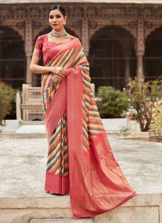 Orange Crepe Silk Woven Work Contemporary Saree for Ceremonial