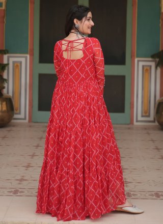 Orange Faux Georgette Cut and Mirror Work Gown