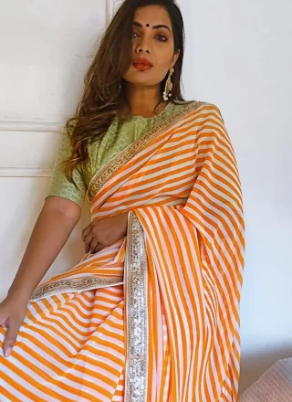 Orange Georgette Contemporary Sari
