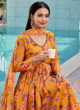 Orange Georgette  Designer Gown with Print Work for Ceremonial