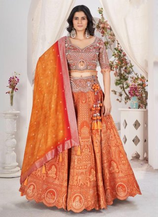 Sangeet Lehenga, Georgette Lehenga, Designer Lehenga, Orange Color Lehenga Choli, Embroidery Work Lehenga Choli, Ethnic selling Dress, Party Wear