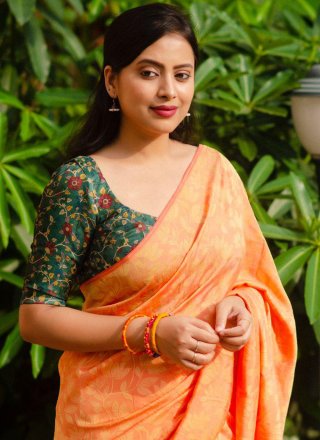 Orange Jute Silk Trendy Saree with Woven Work for Women