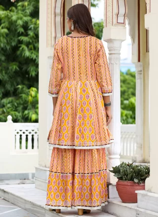 Orange Lace Work Cotton Salwar Suit