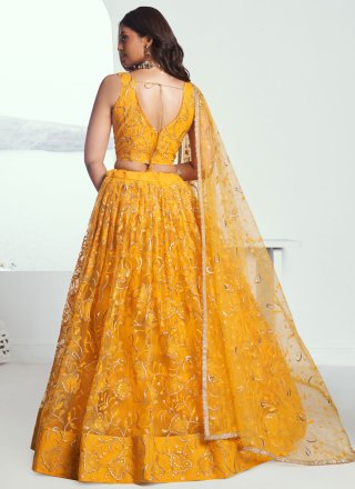Orange Net Embroidered, Sequins and Thread Work Lehenga Choli for Ceremonial