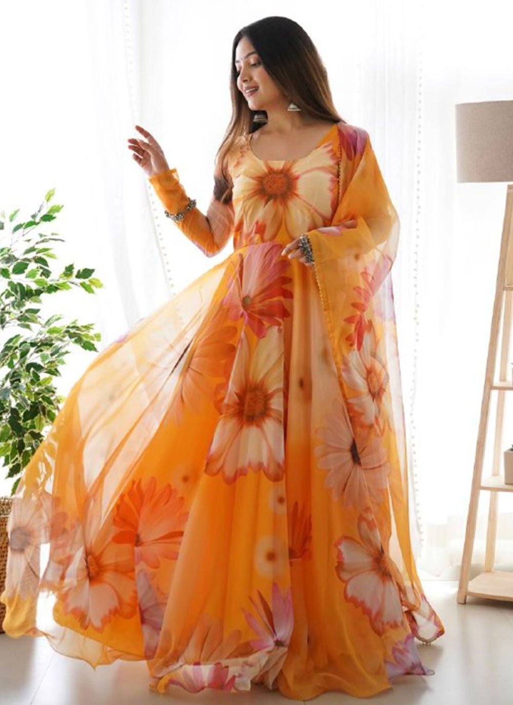 Designer printed gown best sale