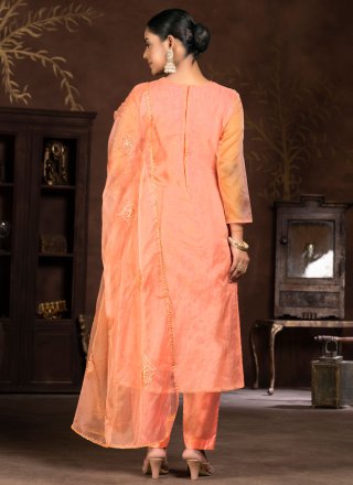 Orange Organza Salwar Suit with Embroidered Work