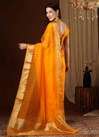 Orange Organza Weaving and Zari Work Traditional Saree for Casual