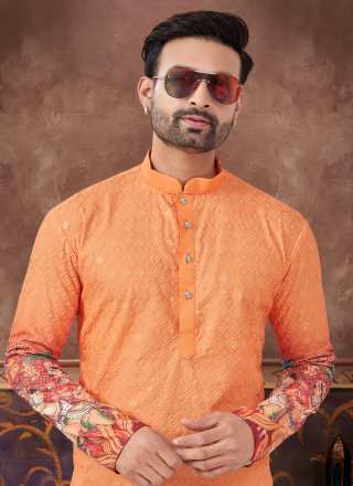 Orange Rayon Digital Print Work Kurta Pyjama