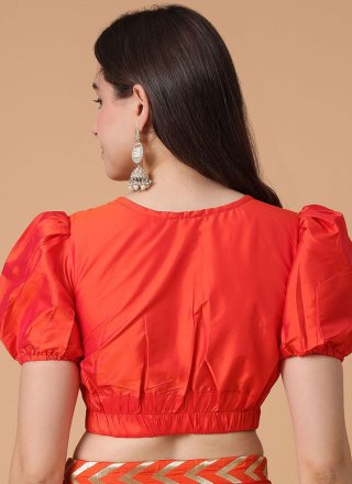 Orange Satin Silk Blouse In Plain