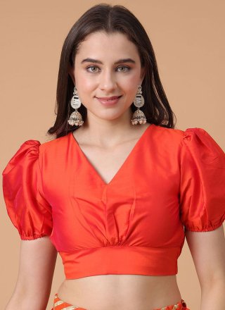 Orange Satin Silk Blouse In Plain