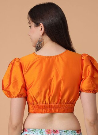 Orange Satin Silk Plain Work Blouse for Ceremonial
