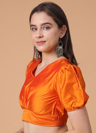 Orange Satin Silk Plain Work Blouse for Ceremonial