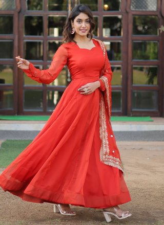 Orange Silk  Designer Gown