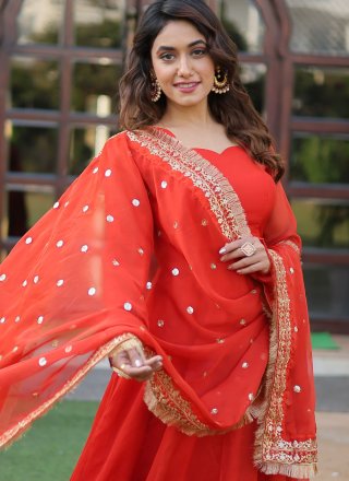 Orange Silk  Designer Gown