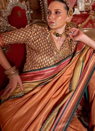 Orange Silk Designer Saree with Weaving Work for Women