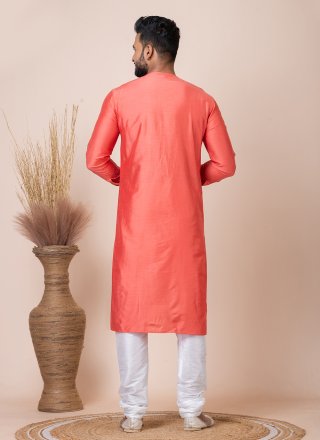 Orange Viscose Embroidered Work Kurta Pyjama