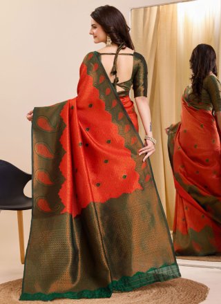 Orange Weaving Work Banarasi Silk Contemporary Sari