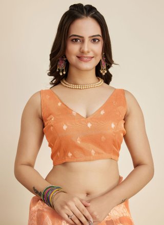 Orange Weaving Work Banarasi Silk Designer Saree