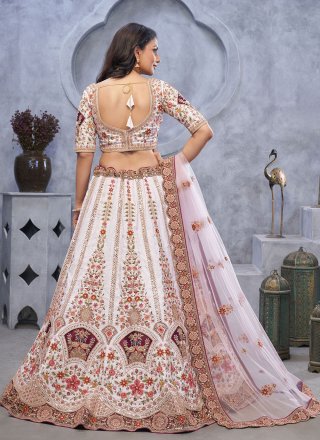 Organza A - Line Lehenga Choli with Embroidered, Patch Border, Thread and Zari Work