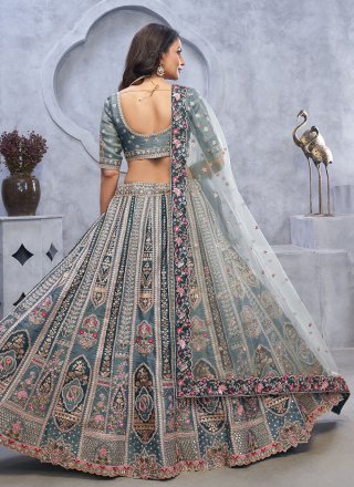 Organza A - Line Lehenga Choli with Embroidered, Sequins and Stone Work