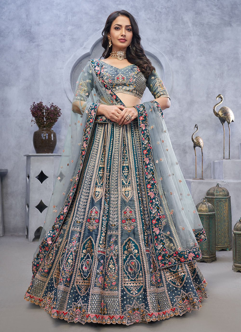 bridal lehenga in grey colour