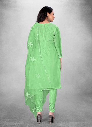 Organza Churidar Suit In Green